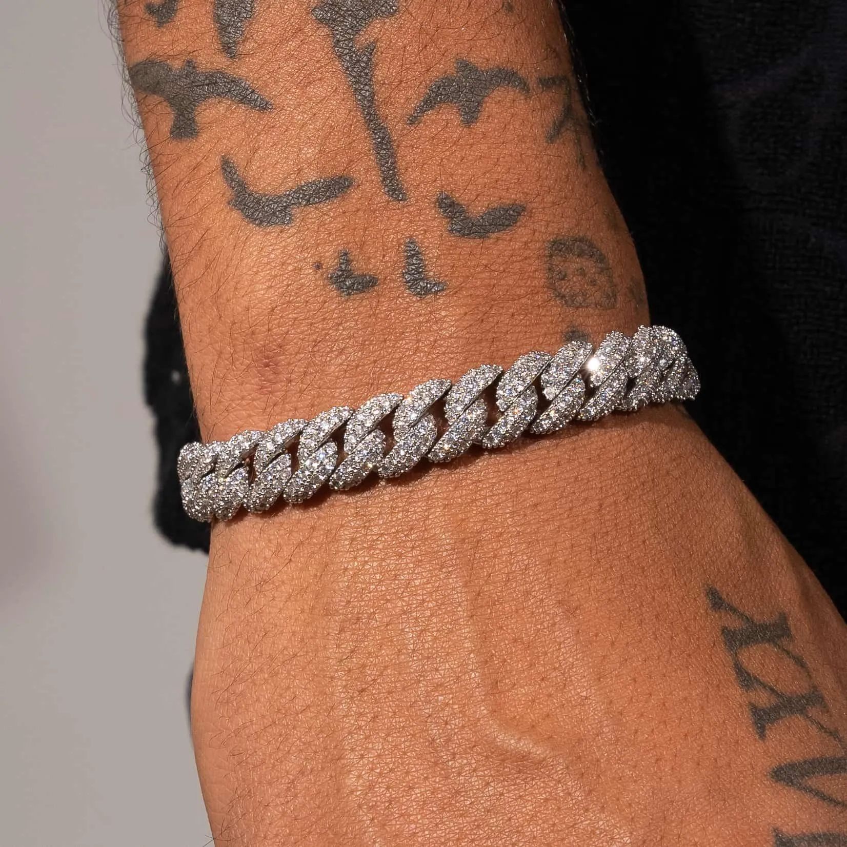 8mm Iced Cuban Link Bracelet - White Gold