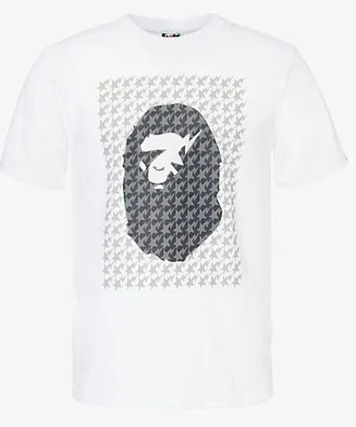 A Bathing Ape Mens White Houndstooth Ape crew-neck regular-fit cotton-jersey T-shirt