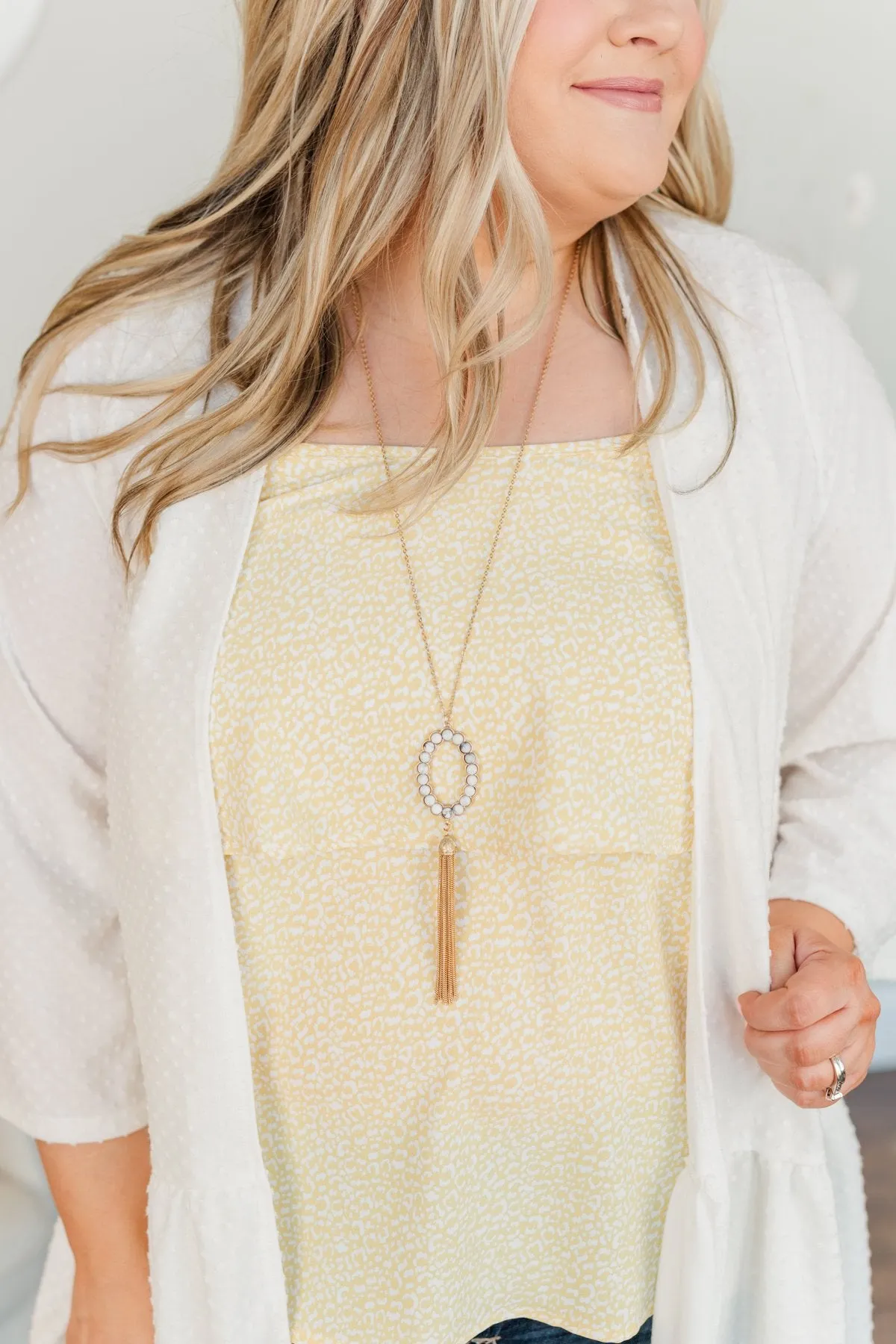 A Lovely Life Chain Tassel Necklace- Gold & White Marble