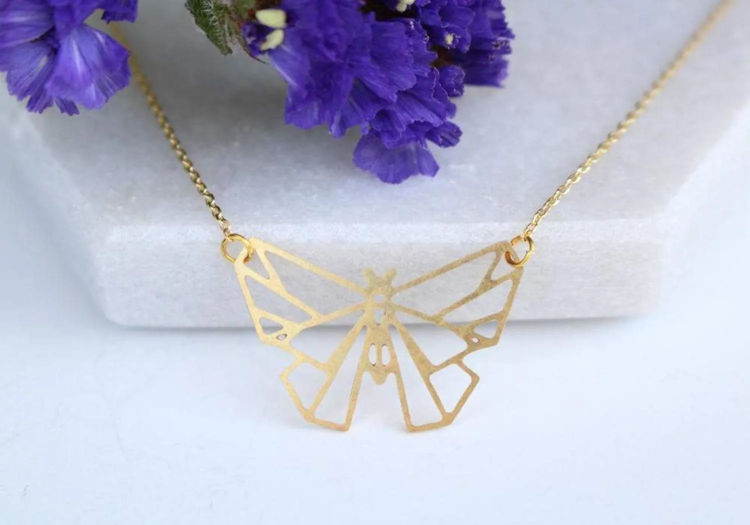 A Tea Leaf - Necklace - Butterfly Geometric (Gold) #ATL-N-179