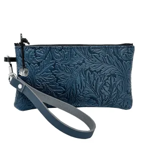 Acanthus Leather Zip Wristlet Pouch