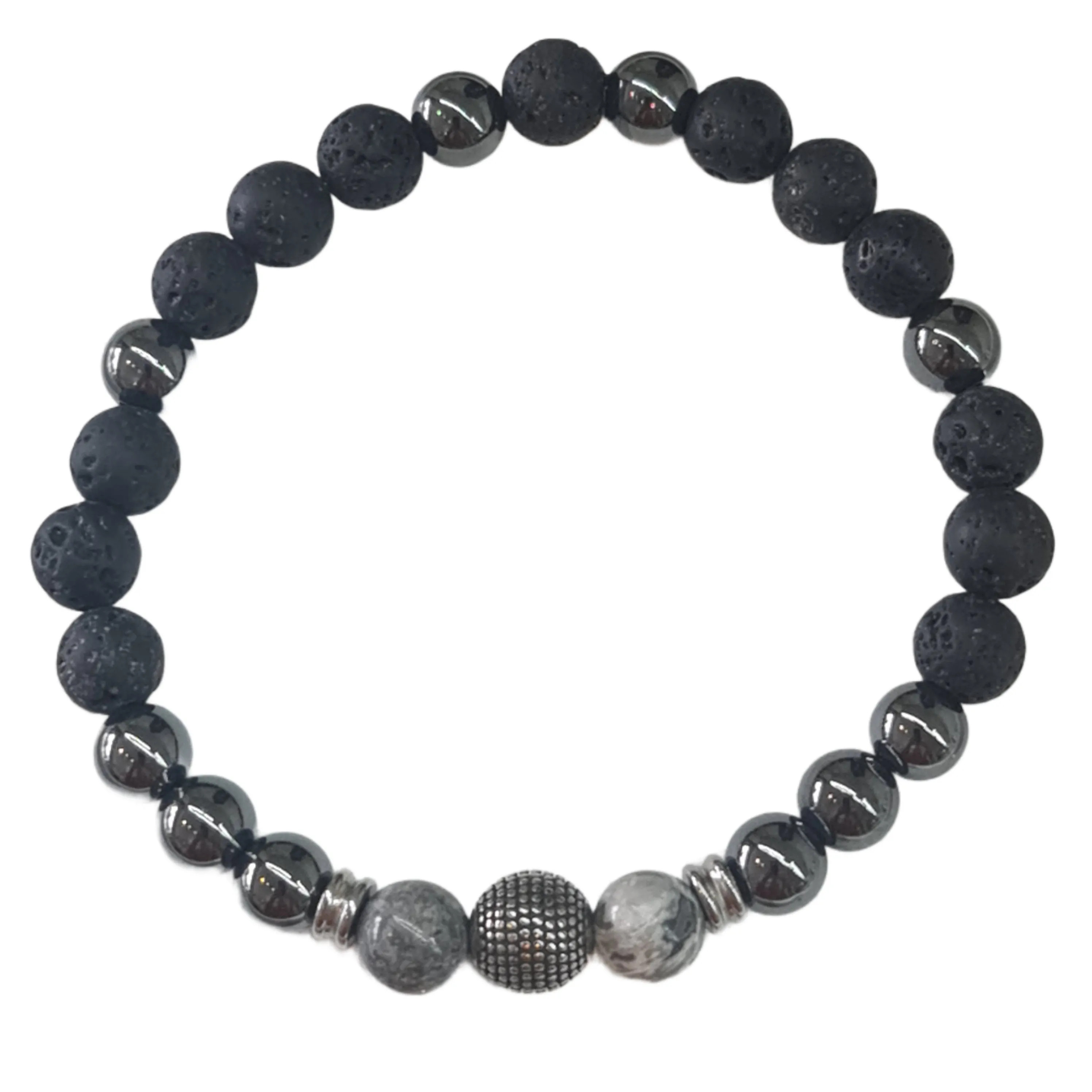 Adonis Mens Stone Bracelet Jasper Hematite Lava Stone