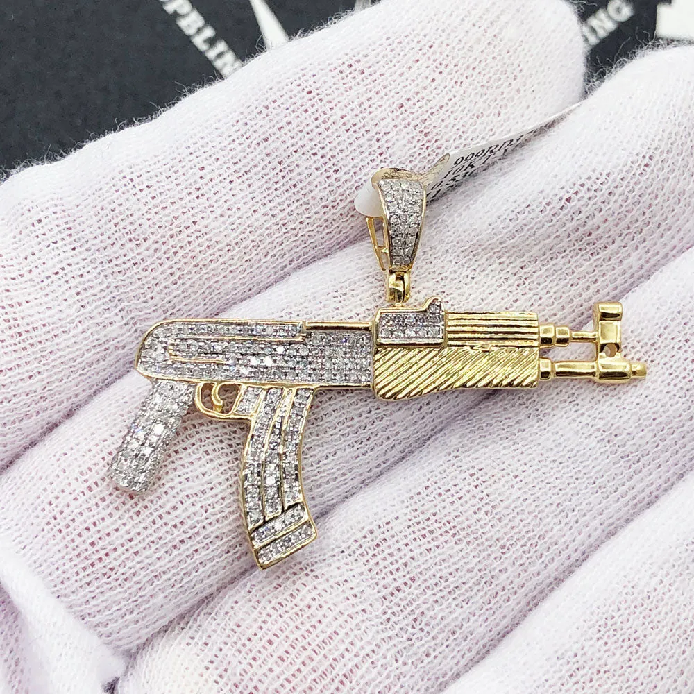 AK47 Pistol Gun Diamond Pendant .53cttw 10K Yellow Gold