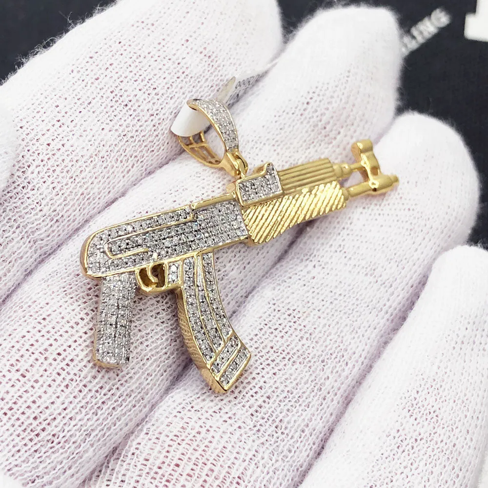 AK47 Pistol Gun Diamond Pendant .53cttw 10K Yellow Gold