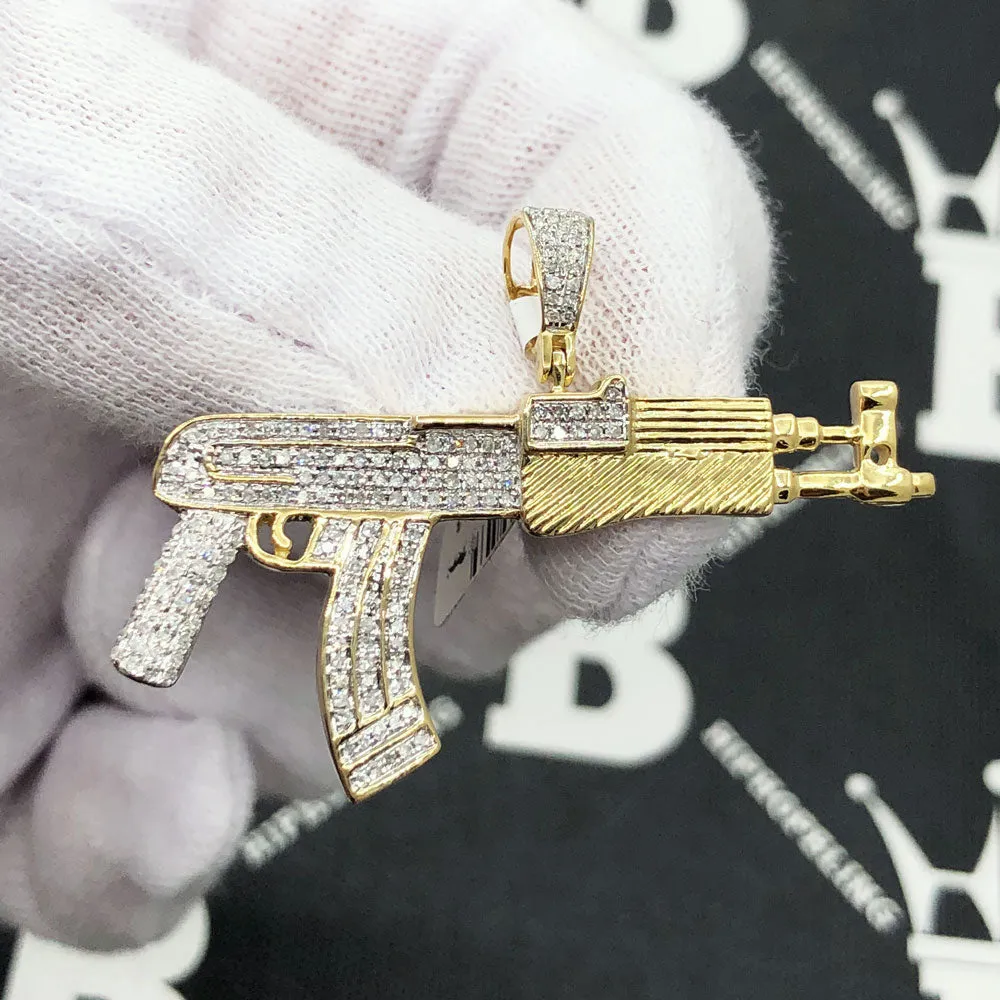 AK47 Pistol Gun Diamond Pendant .53cttw 10K Yellow Gold