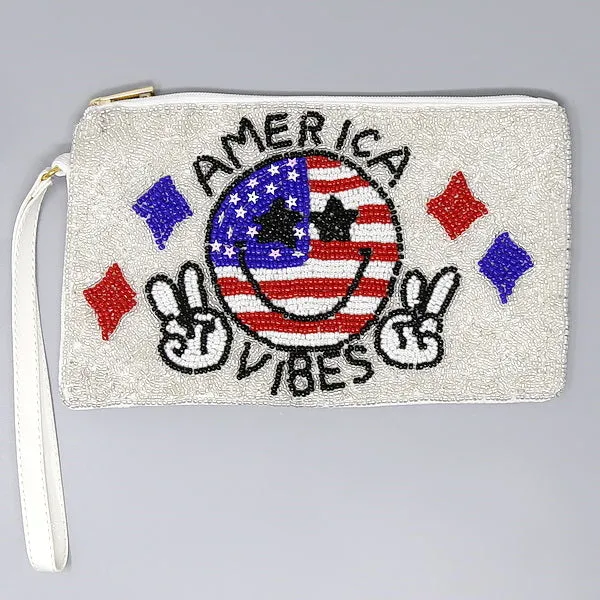 AMERICA VIBES Seed Beaded Wristlet