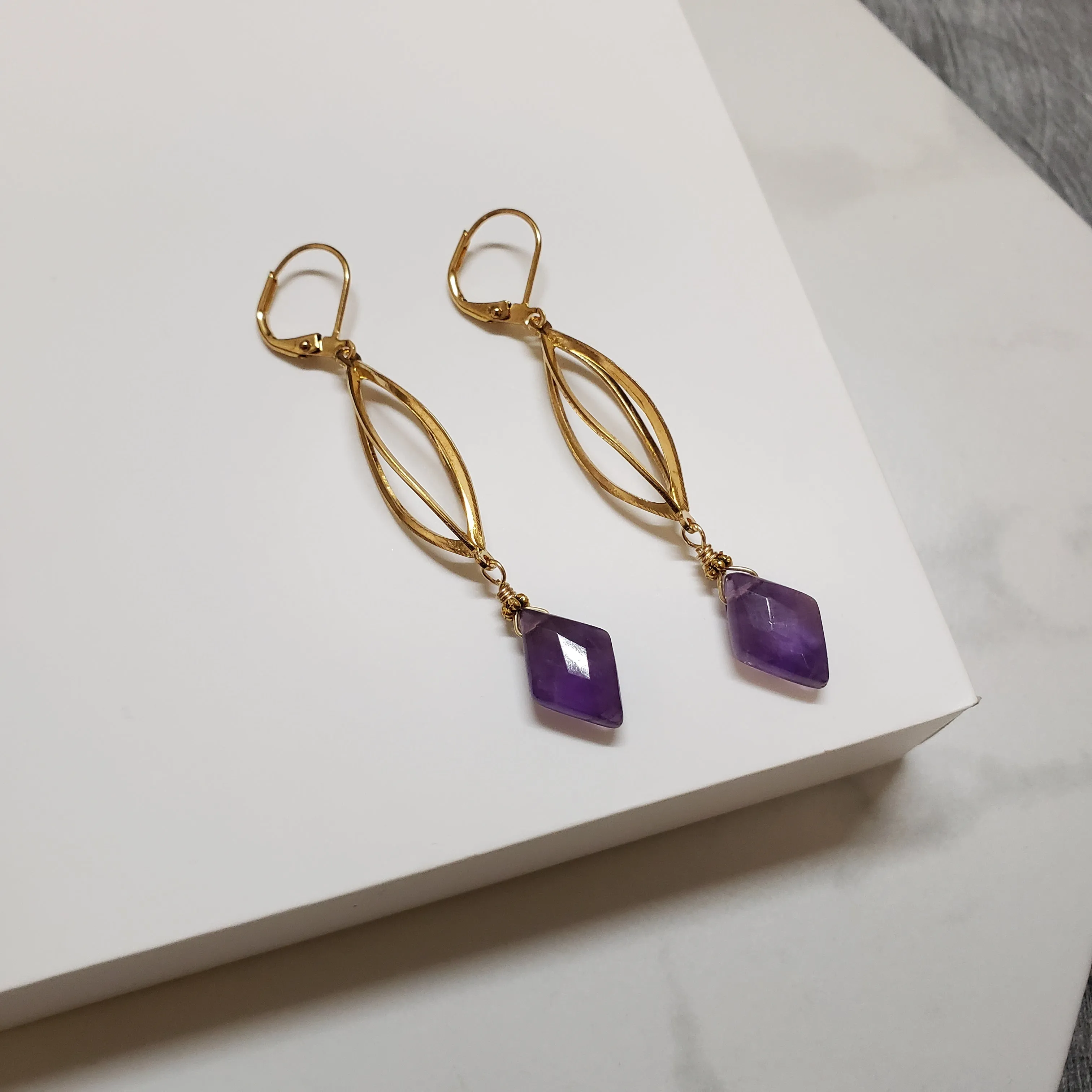 Amethyst Spiral Cage drop earrings