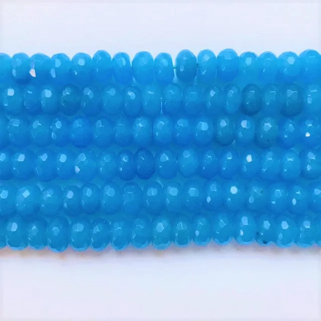 Aqua Blue Jade Dyed Faceted Rondelle 10mm