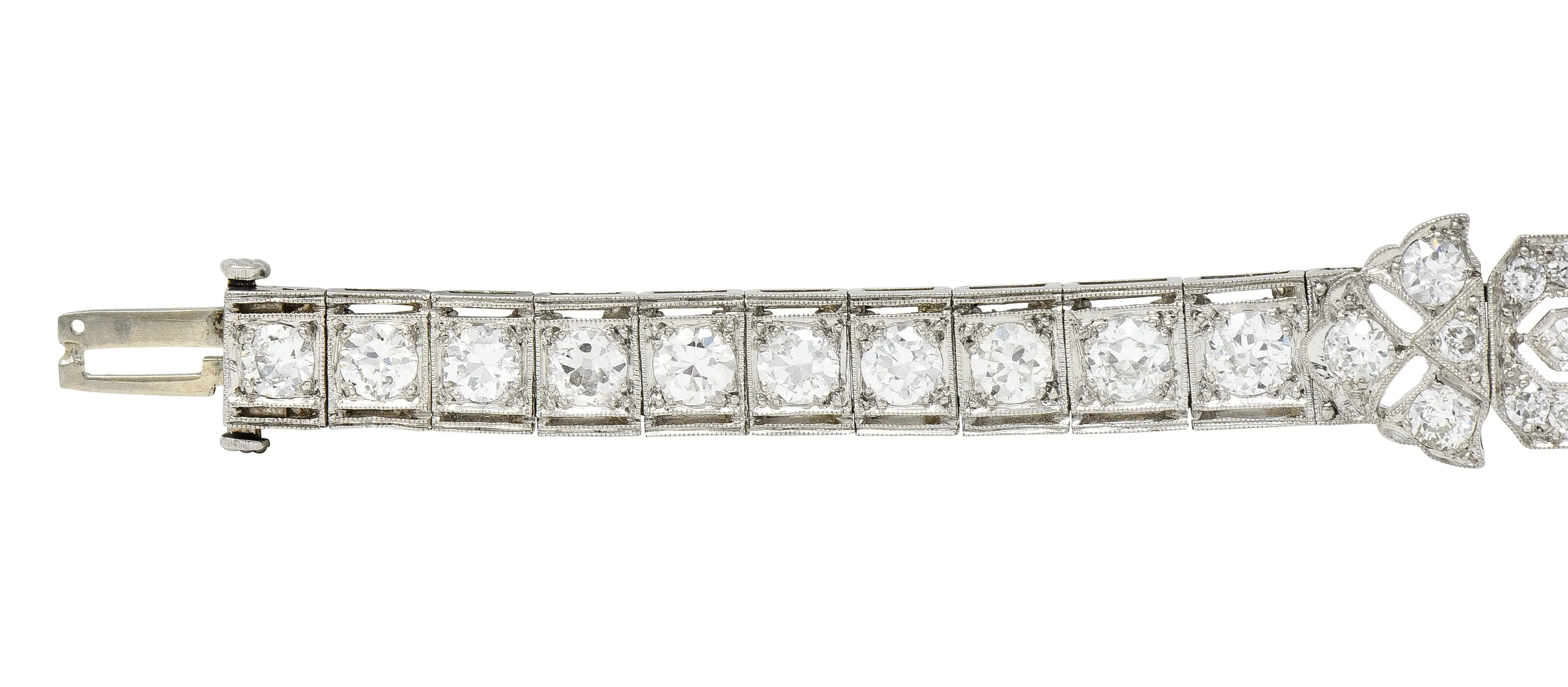 Art Deco 7.86 CTW Old European & Mine Cut Diamond Onyx Platinum Buckle Line Bracelet