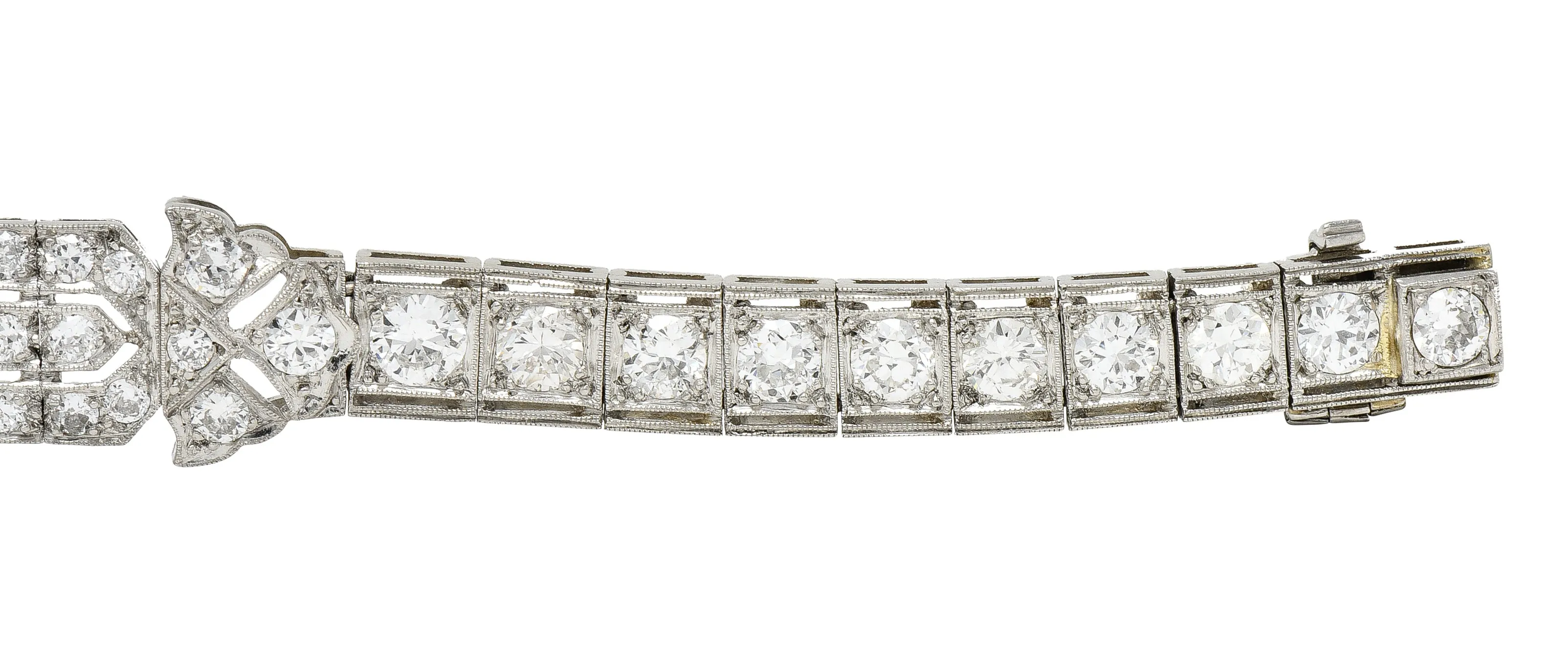 Art Deco 7.86 CTW Old European & Mine Cut Diamond Onyx Platinum Buckle Line Bracelet