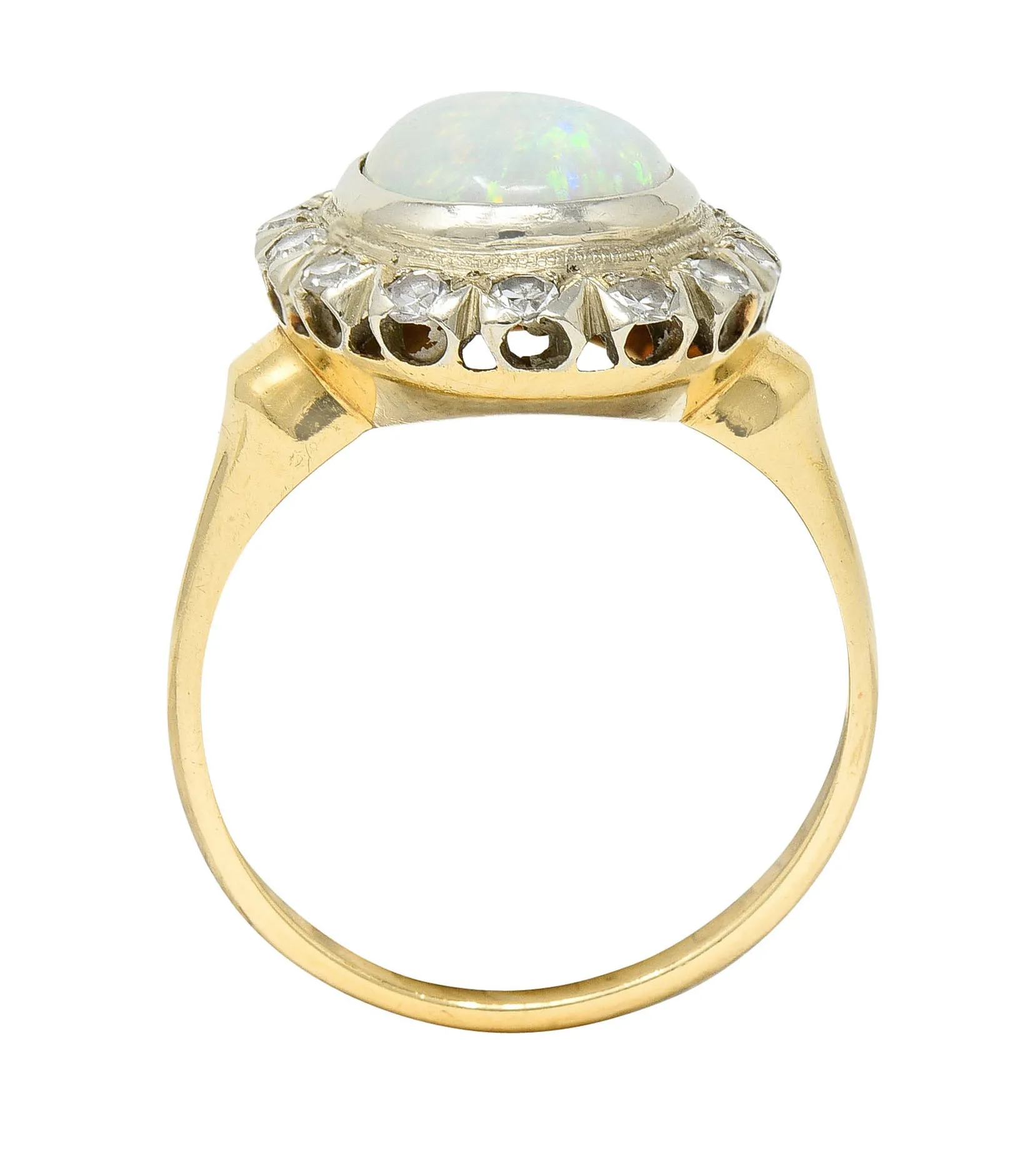 Art Deco Jelly Opal Diamond 14 Karat Two-Tone Gold Cluster Ring