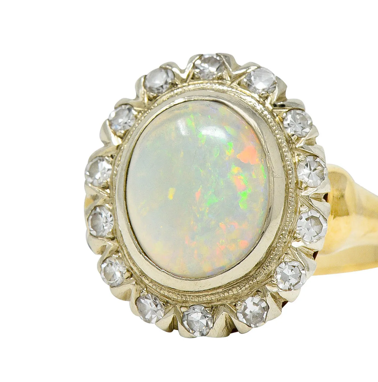 Art Deco Jelly Opal Diamond 14 Karat Two-Tone Gold Cluster Ring