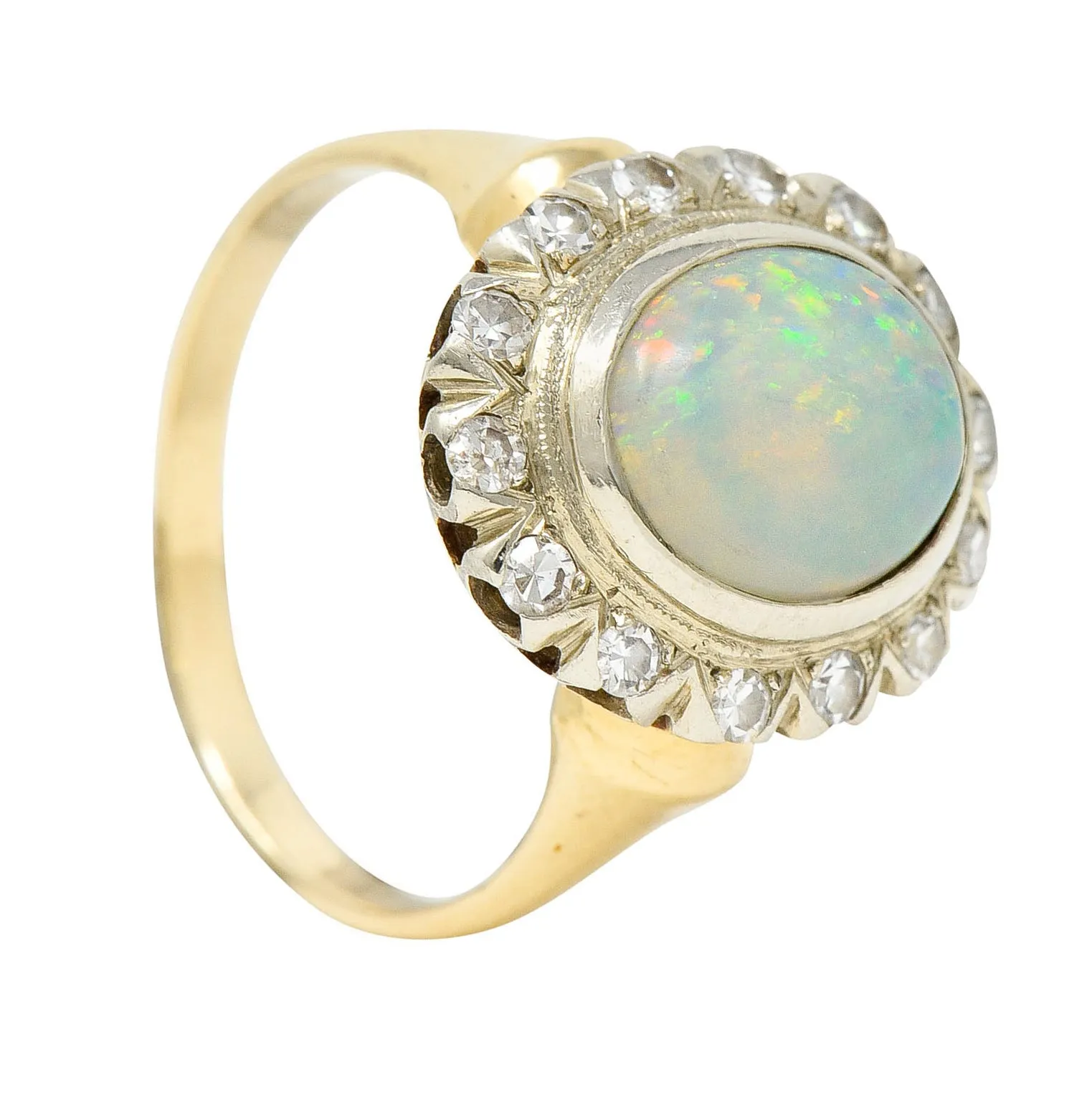 Art Deco Jelly Opal Diamond 14 Karat Two-Tone Gold Cluster Ring