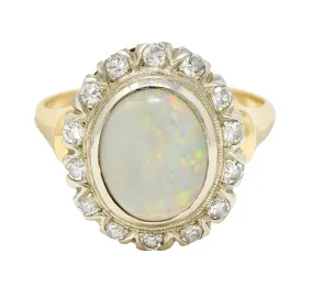 Art Deco Jelly Opal Diamond 14 Karat Two-Tone Gold Cluster Ring