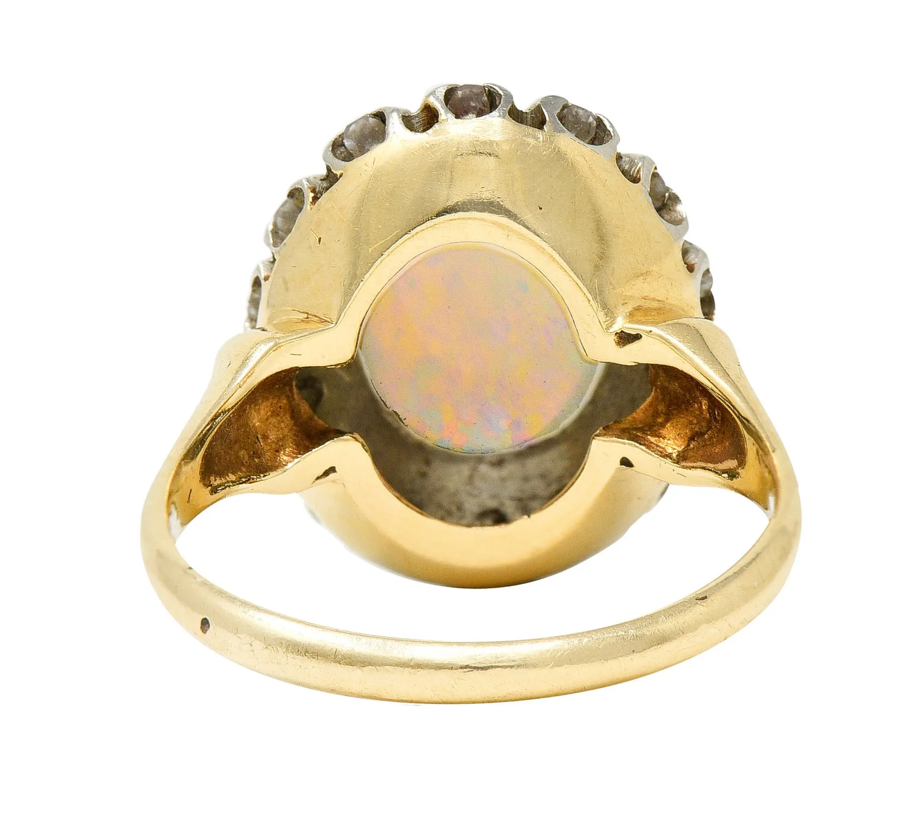 Art Deco Jelly Opal Diamond 14 Karat Two-Tone Gold Cluster Ring