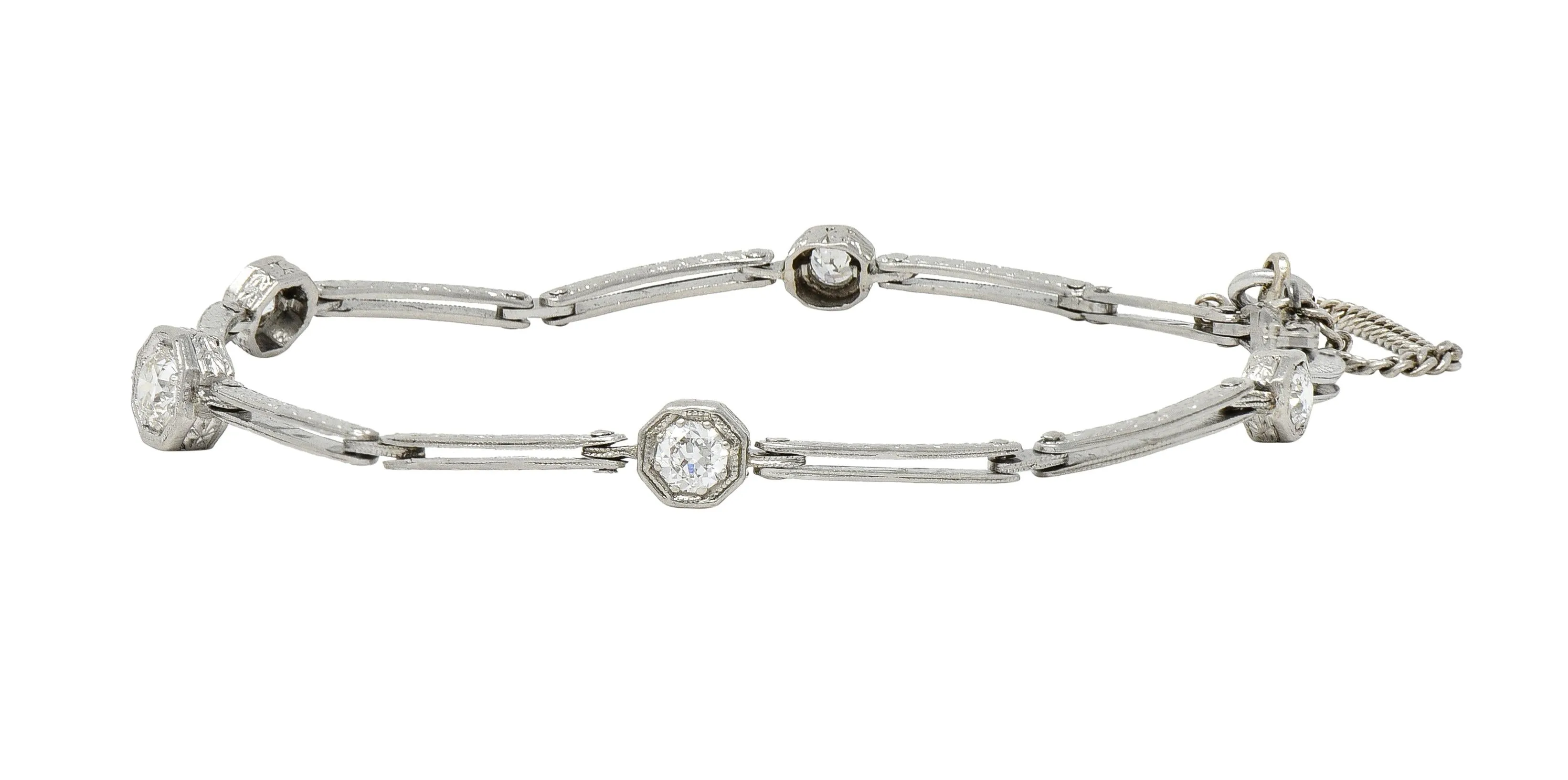 Art Deco Vintage Diamond Platinum Orange Blossom Station Link Bracelet