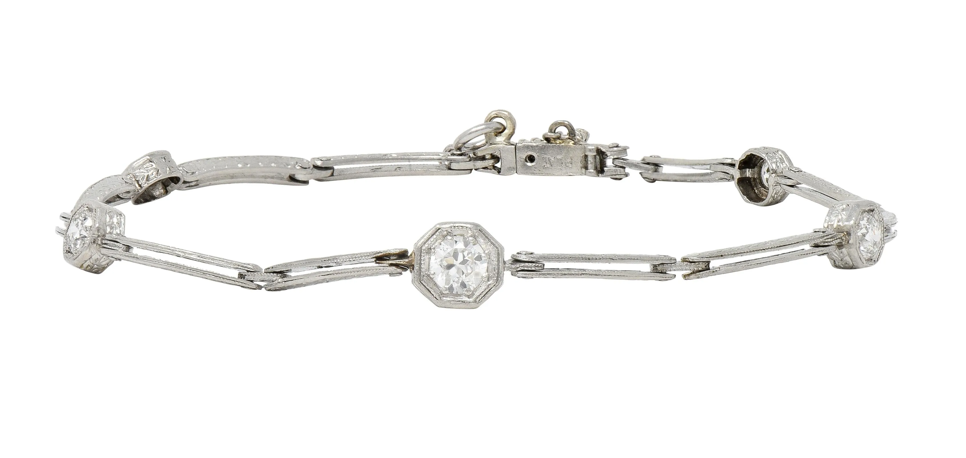 Art Deco Vintage Diamond Platinum Orange Blossom Station Link Bracelet