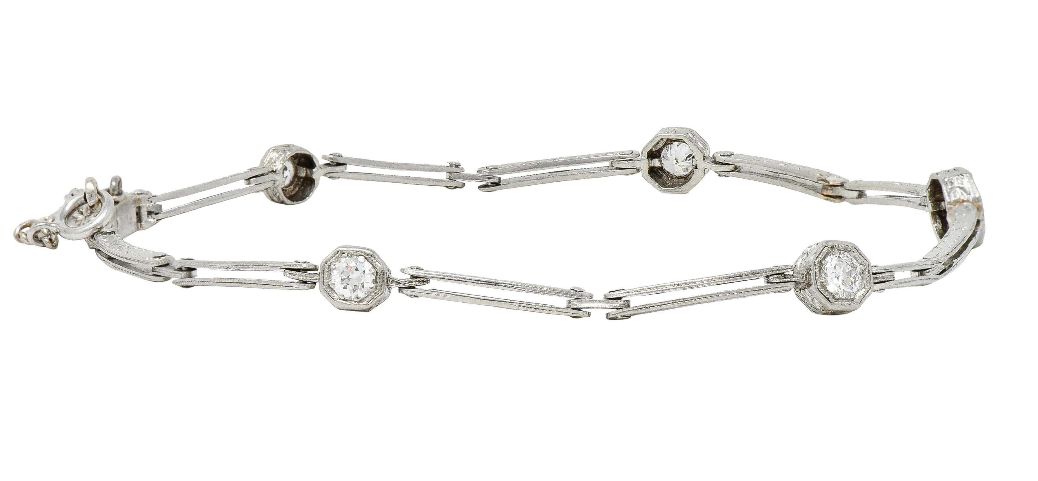 Art Deco Vintage Diamond Platinum Orange Blossom Station Link Bracelet