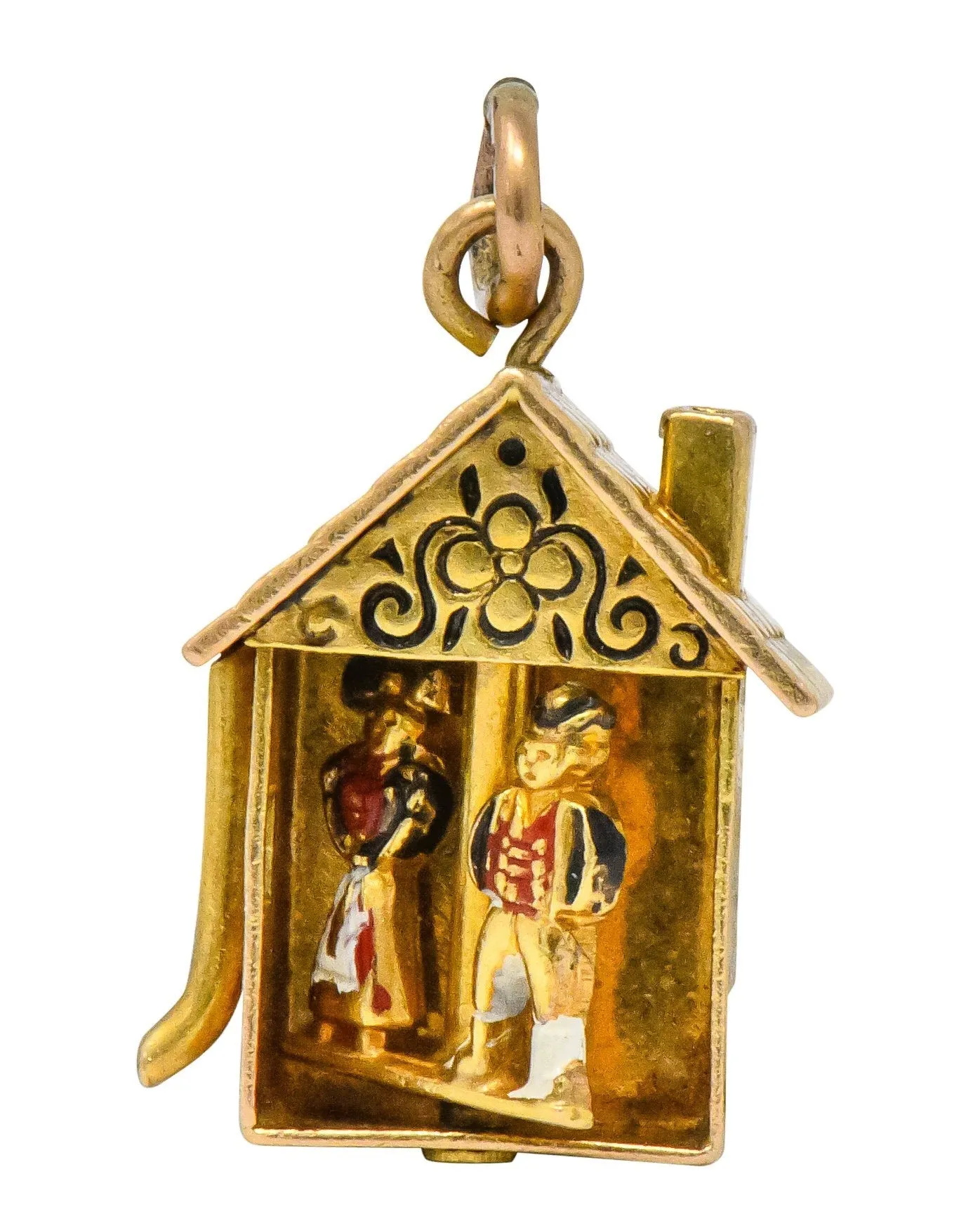 Articulated Art Nouveau Enamel 14 Karat Gold Dutch 'Speelklok' Clock Charm