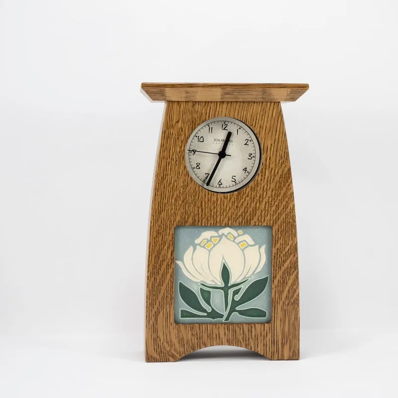 Arts & Crafts Clock with 4x4 Motawi Tile and Nut Brown Oak