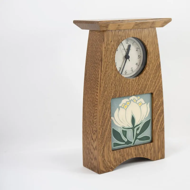 Arts & Crafts Clock with 4x4 Motawi Tile and Nut Brown Oak