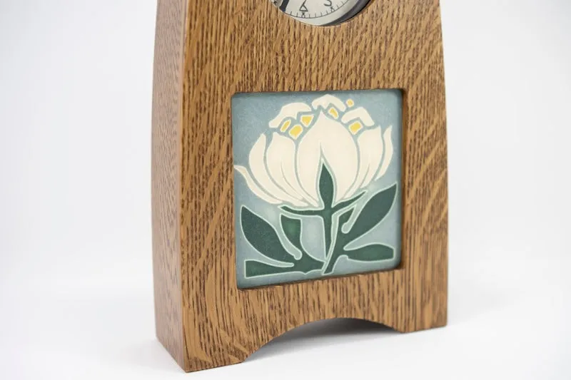 Arts & Crafts Clock with 4x4 Motawi Tile and Nut Brown Oak