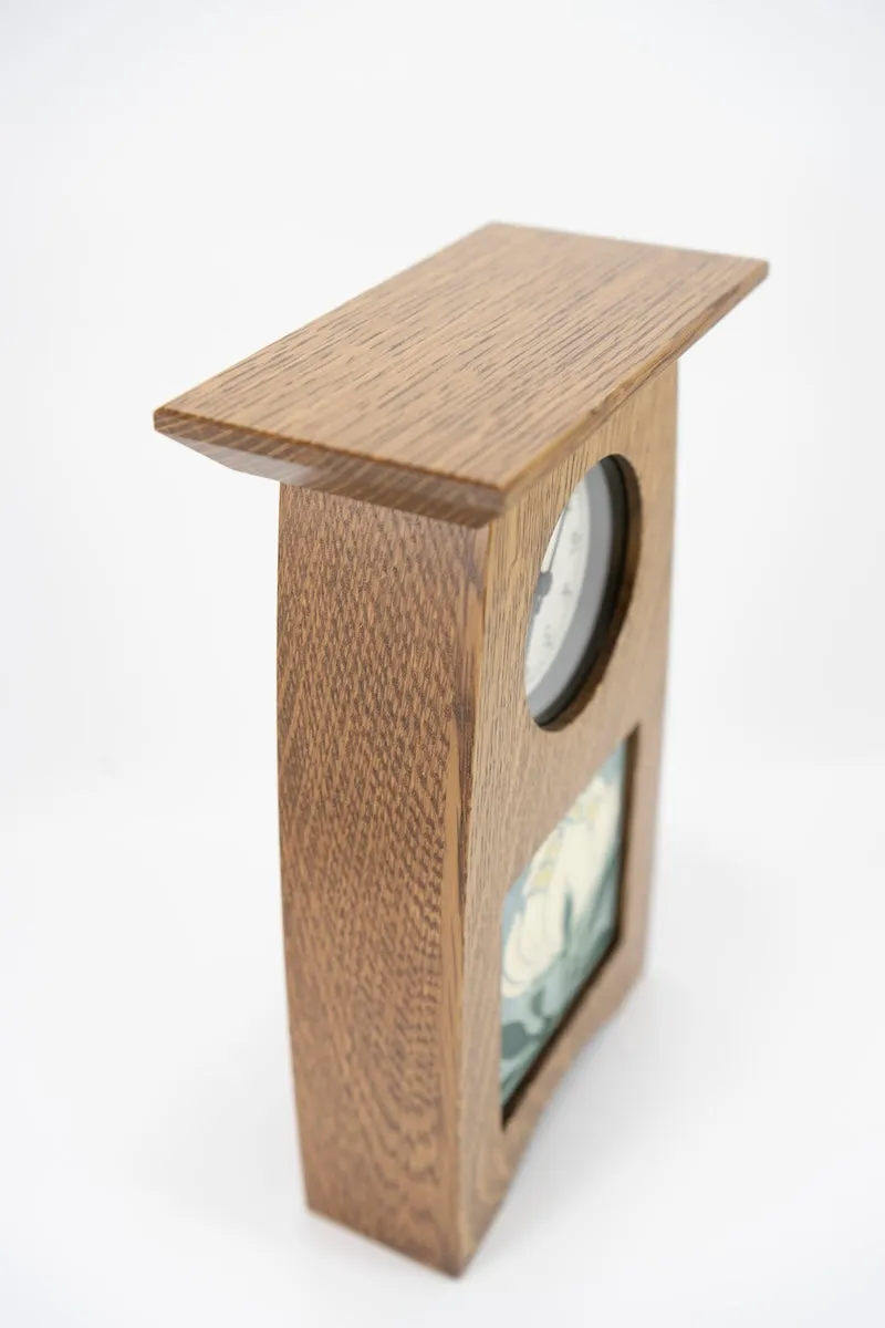 Arts & Crafts Clock with 4x4 Motawi Tile and Nut Brown Oak