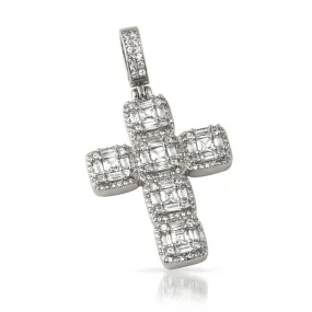 Asscher Cut Cluster CZ Bling Bling Cross in Rhodium