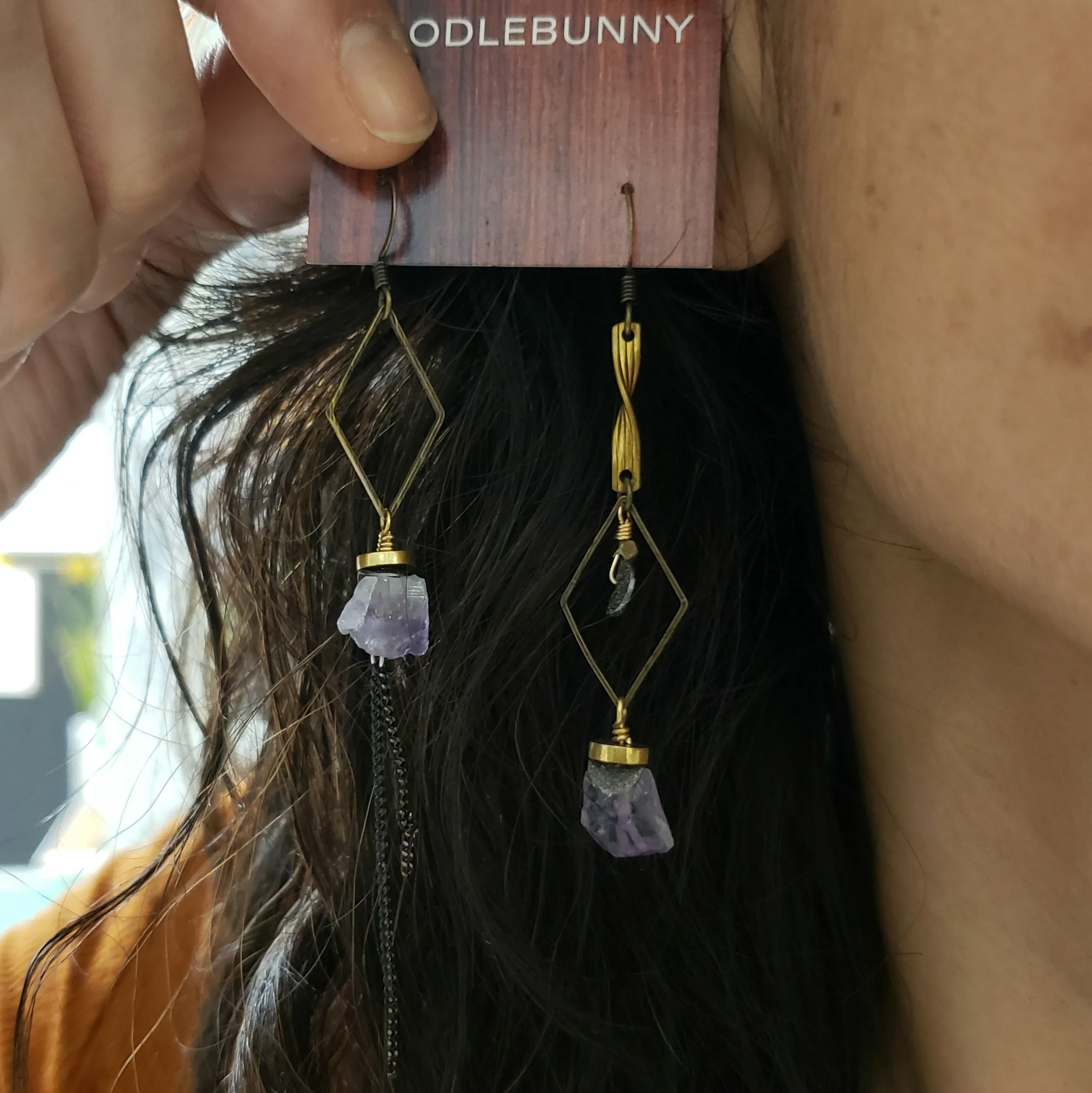 Asymmetric Raw Amethyst Stone Drop Earrings