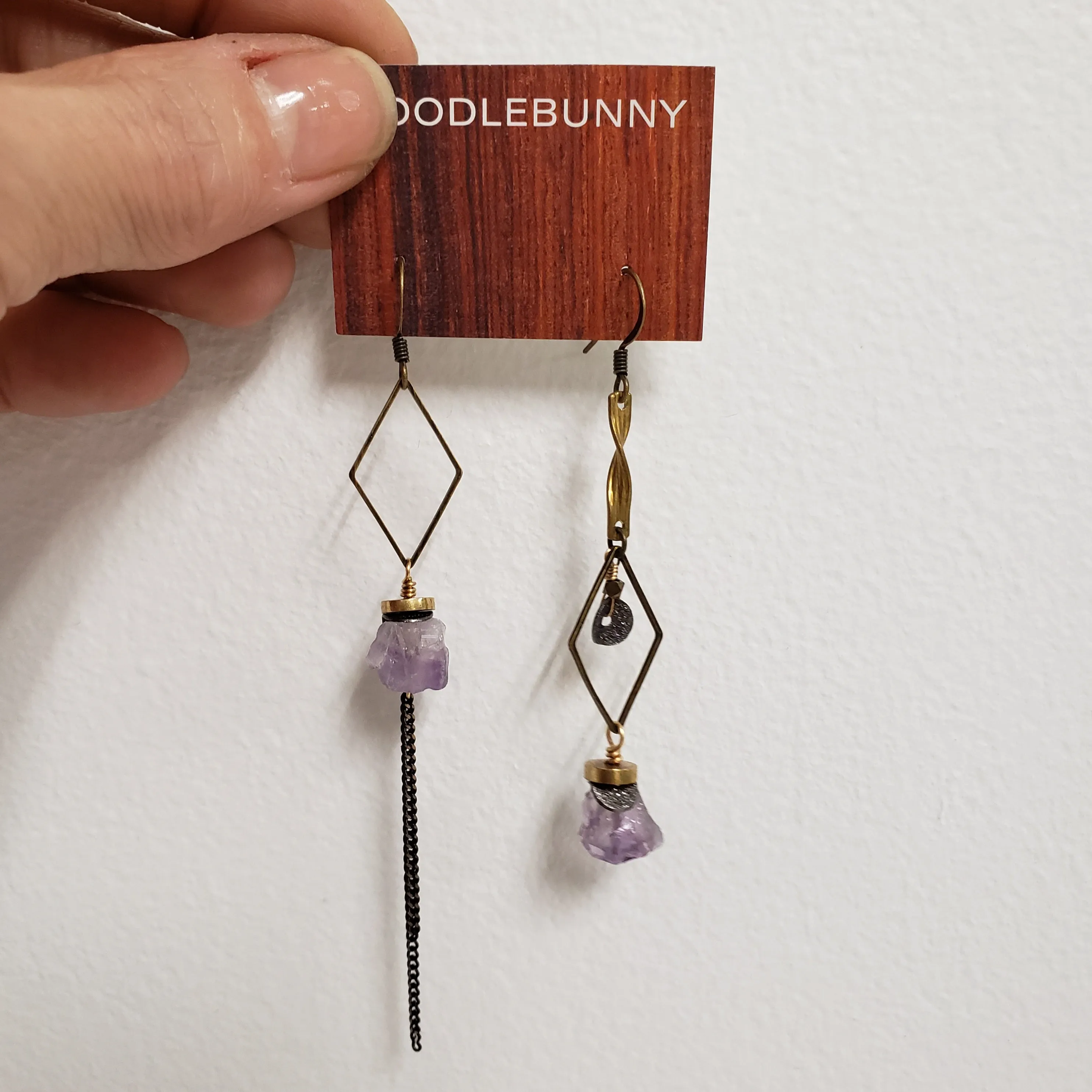 Asymmetric Raw Amethyst Stone Drop Earrings