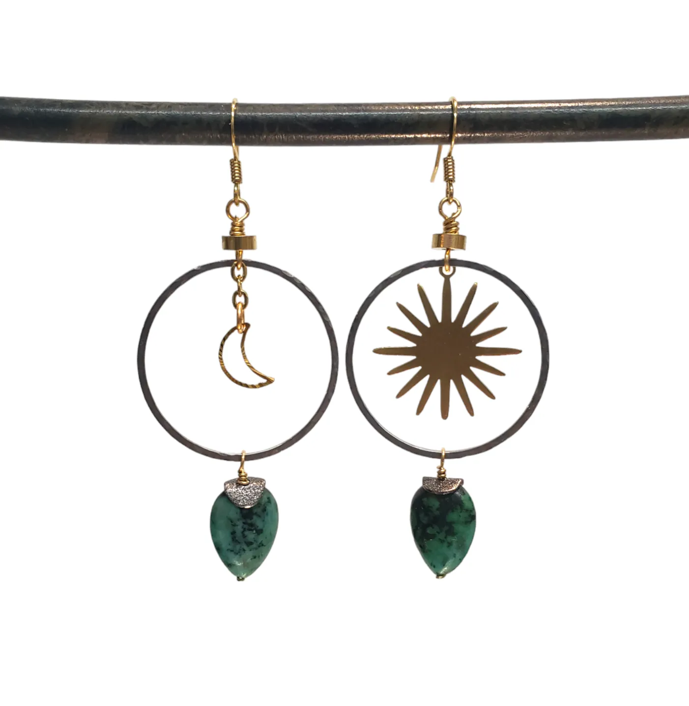 Asymmetric Turquoise Moon and Stars Hoop Earrings