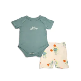 Bamboo Short Sleeve Onesie & Short Set (Mineral/Pixel Jelly Prt)