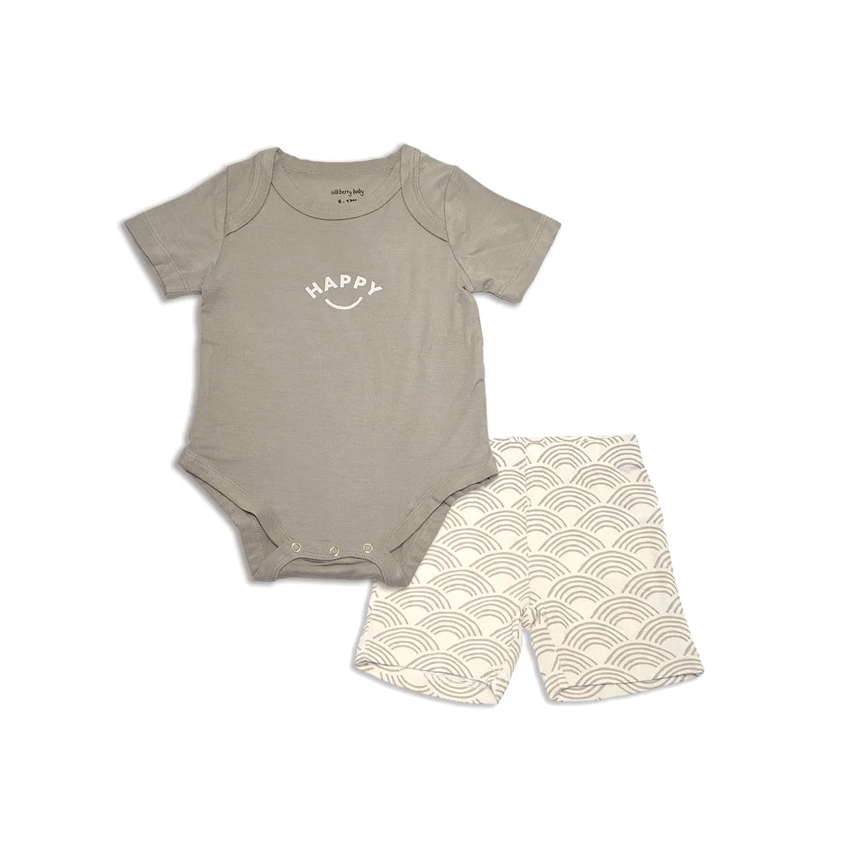 Bamboo Short Sleeve Onesie & Short Set (Porpoise/Wobbly Wave Prt)