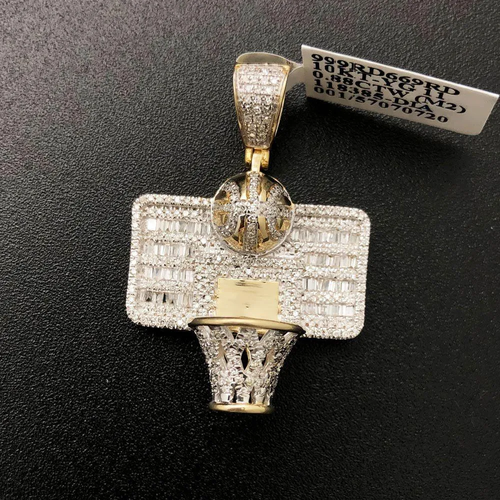 Basketball Hoop Rim Baguette Diamond .88 Carat Pendant 10K Yellow Gold