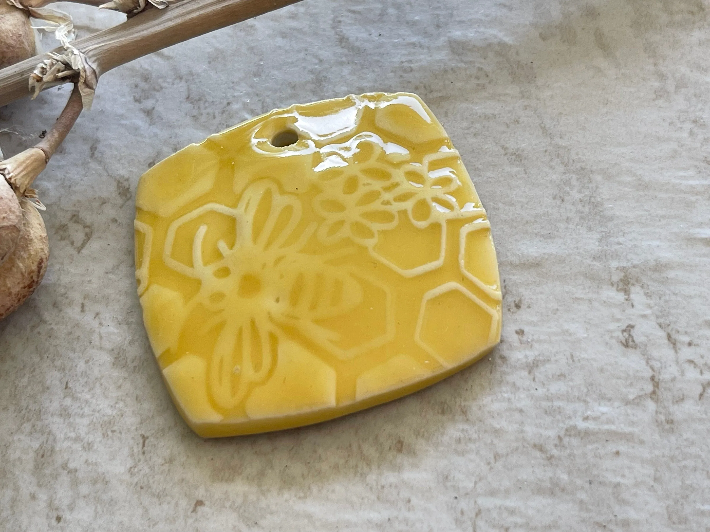 Bee Pendant, Yellow Pendant, Porcelain Ceramic Pendant, Jewelry Making Components