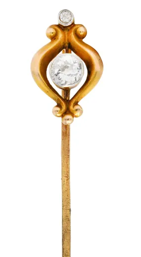 Bippart & Co. 0.28 CTW Diamond 14 Karat Gold Art Nouveau Stickpin