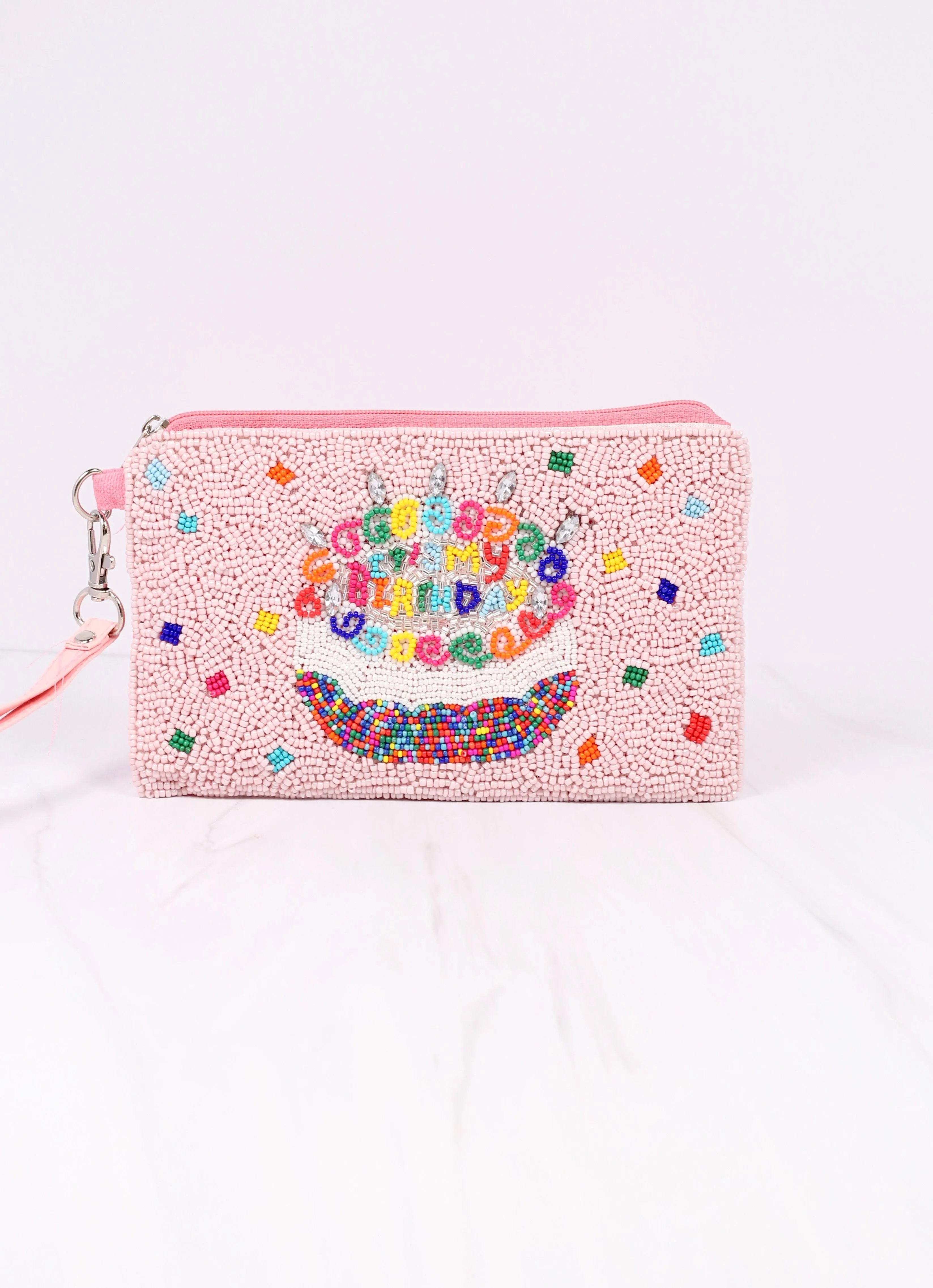 Birthday Cake Beaded Wristlet PINK MULTI