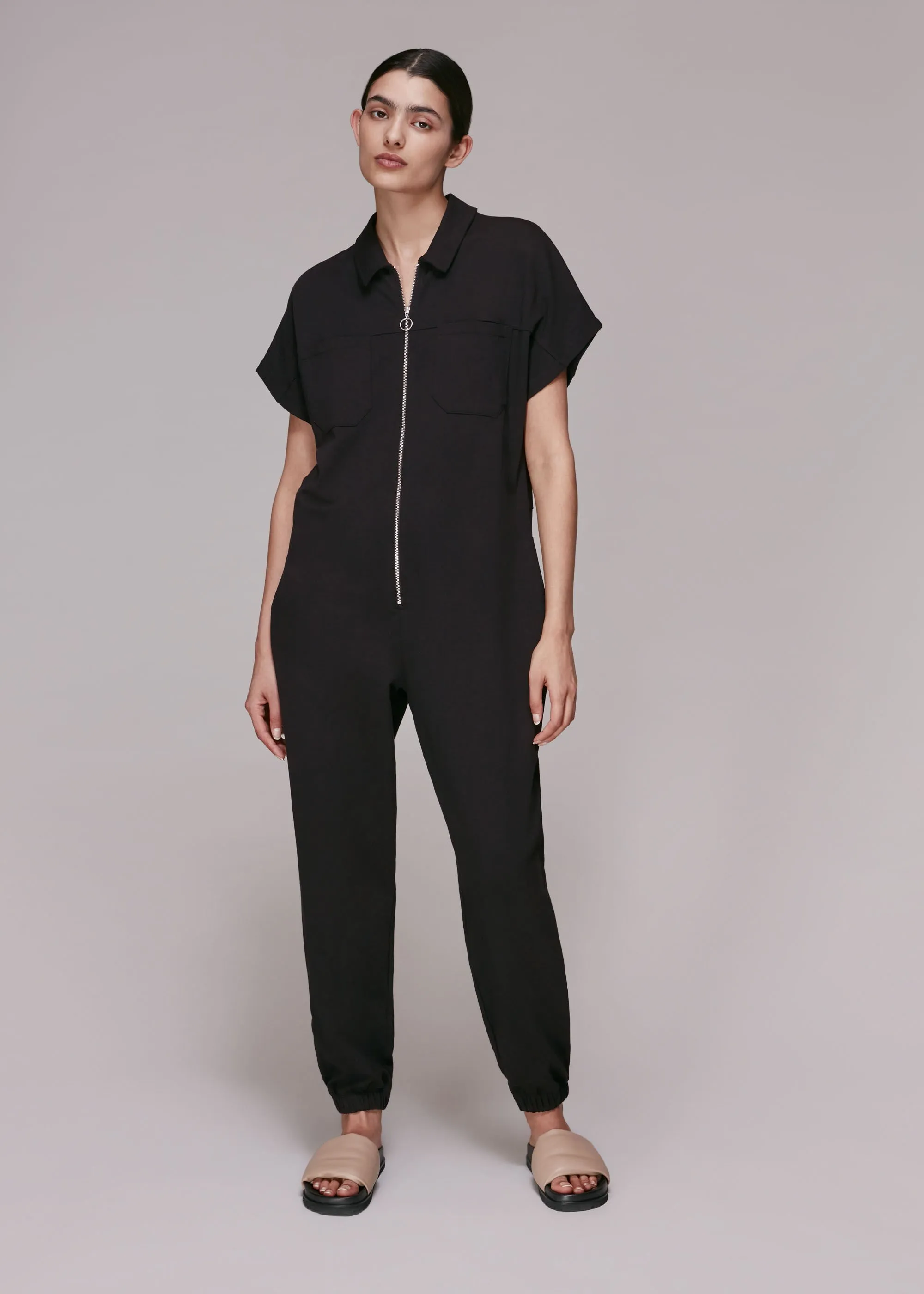 Black Ruby Zip Front Jersey Jumpsuit