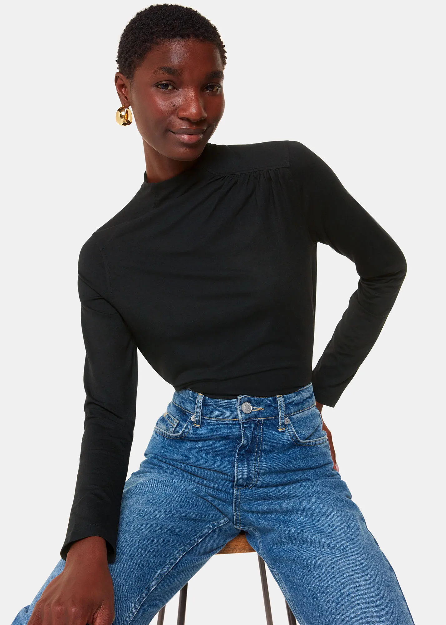 Black Ruched Front Detail Jersey Top