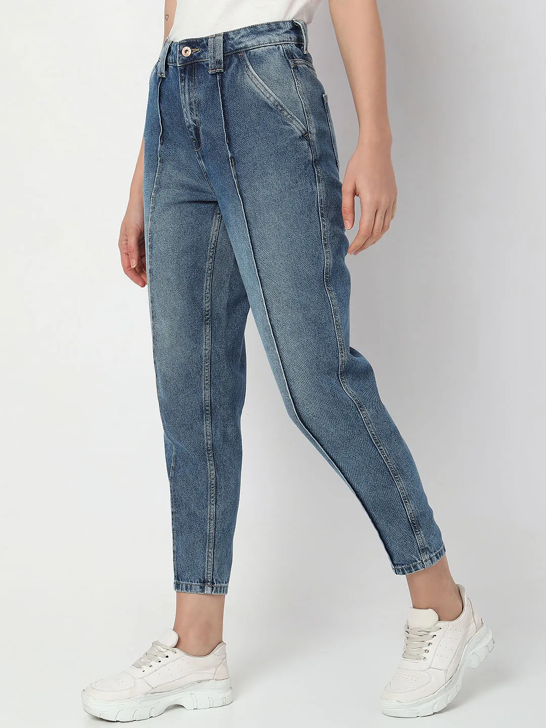 Blue High Rise Panelled Jade Straight Fit Jeans