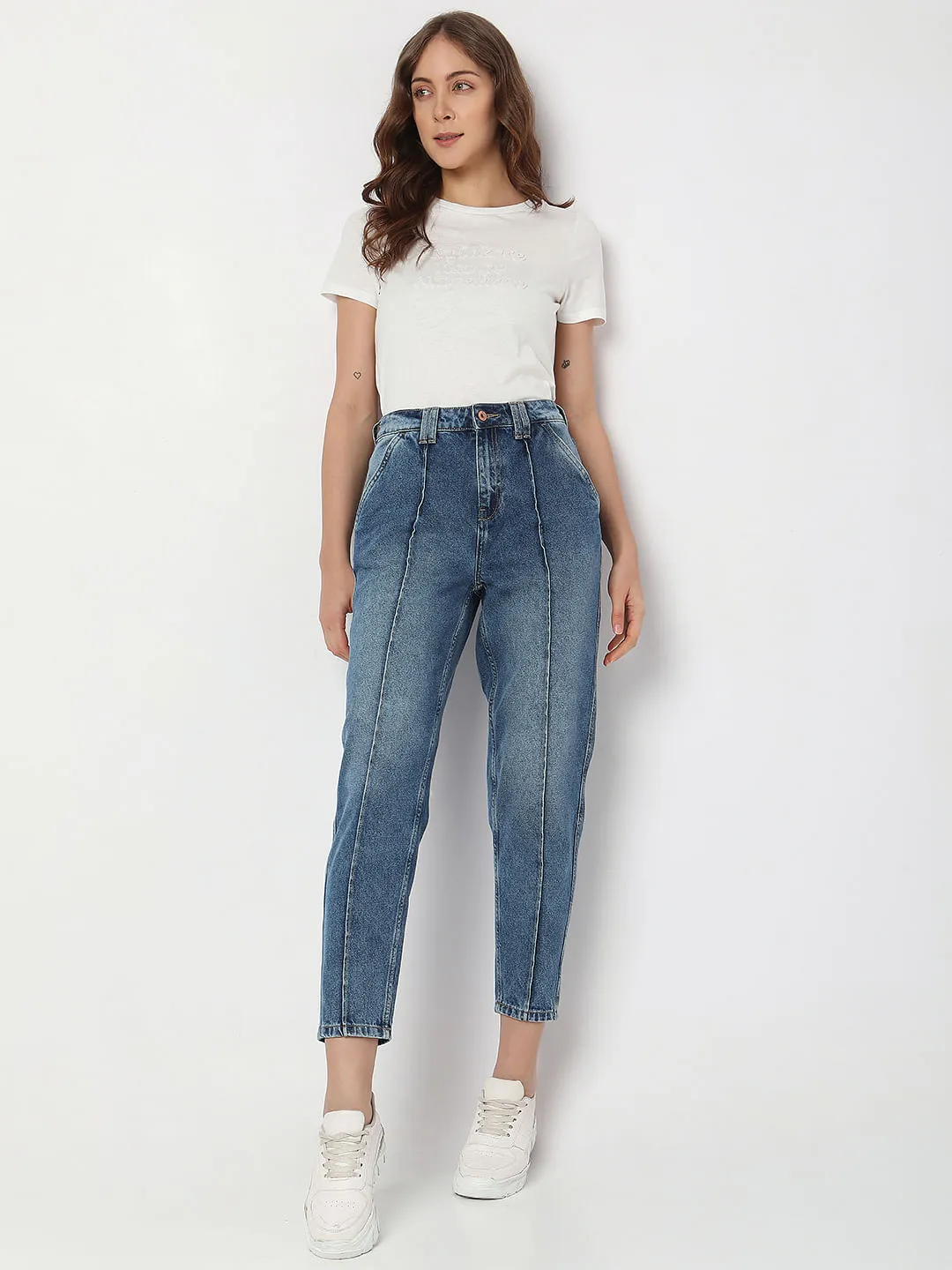 Blue High Rise Panelled Jade Straight Fit Jeans