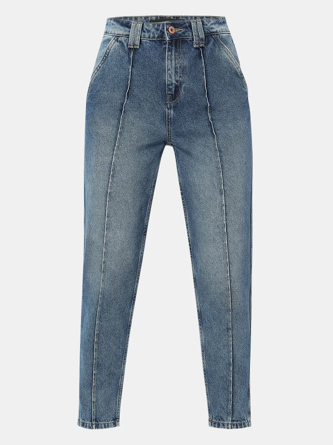 Blue High Rise Panelled Jade Straight Fit Jeans