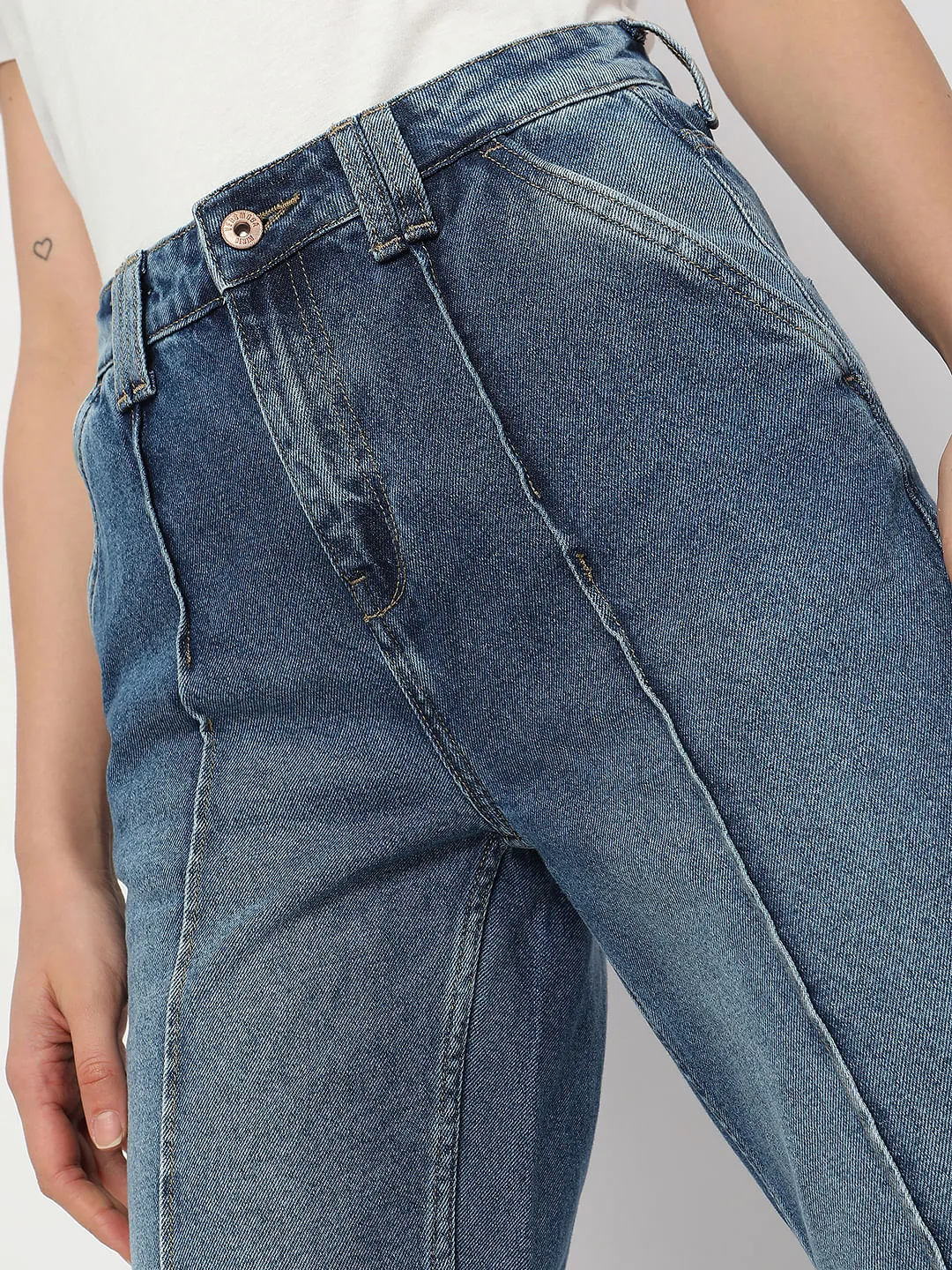 Blue High Rise Panelled Jade Straight Fit Jeans