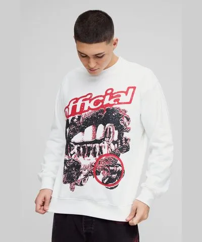 boohoo Mens Oversized Gothic Official Lips Graphic Sweatshirt