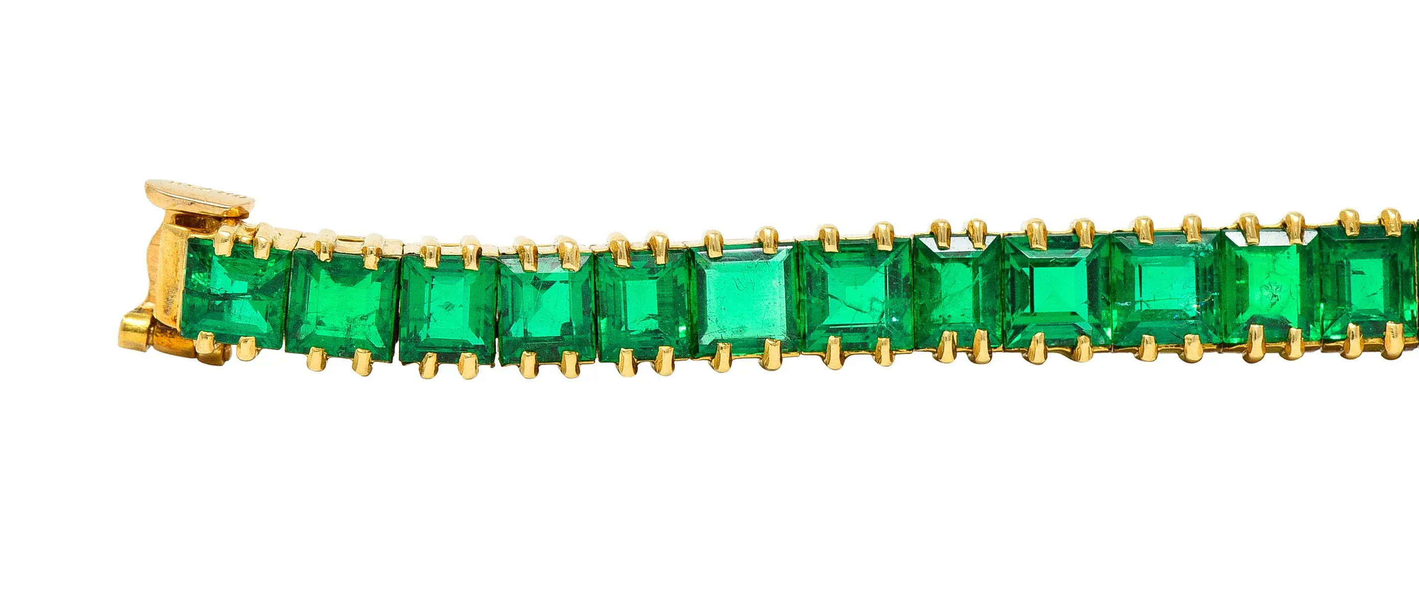 Boucheron Paris 12.50 CTW Emerald 18 Karat Yellow Gold Gemstone Line Bracelet