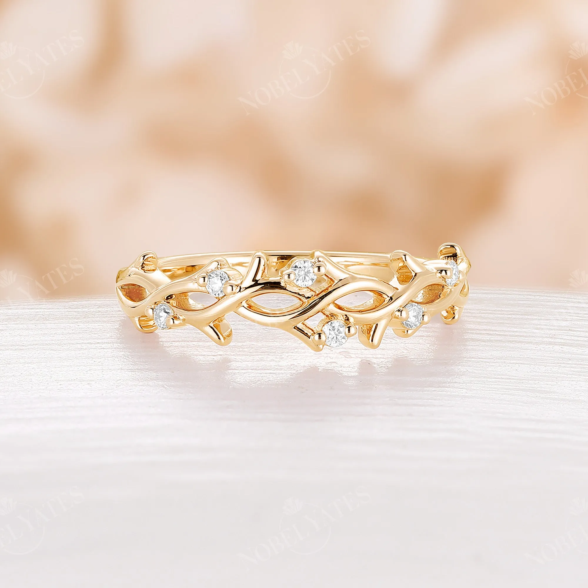 Branch&Twig Diamond Wedding Band Nature Stacking Band