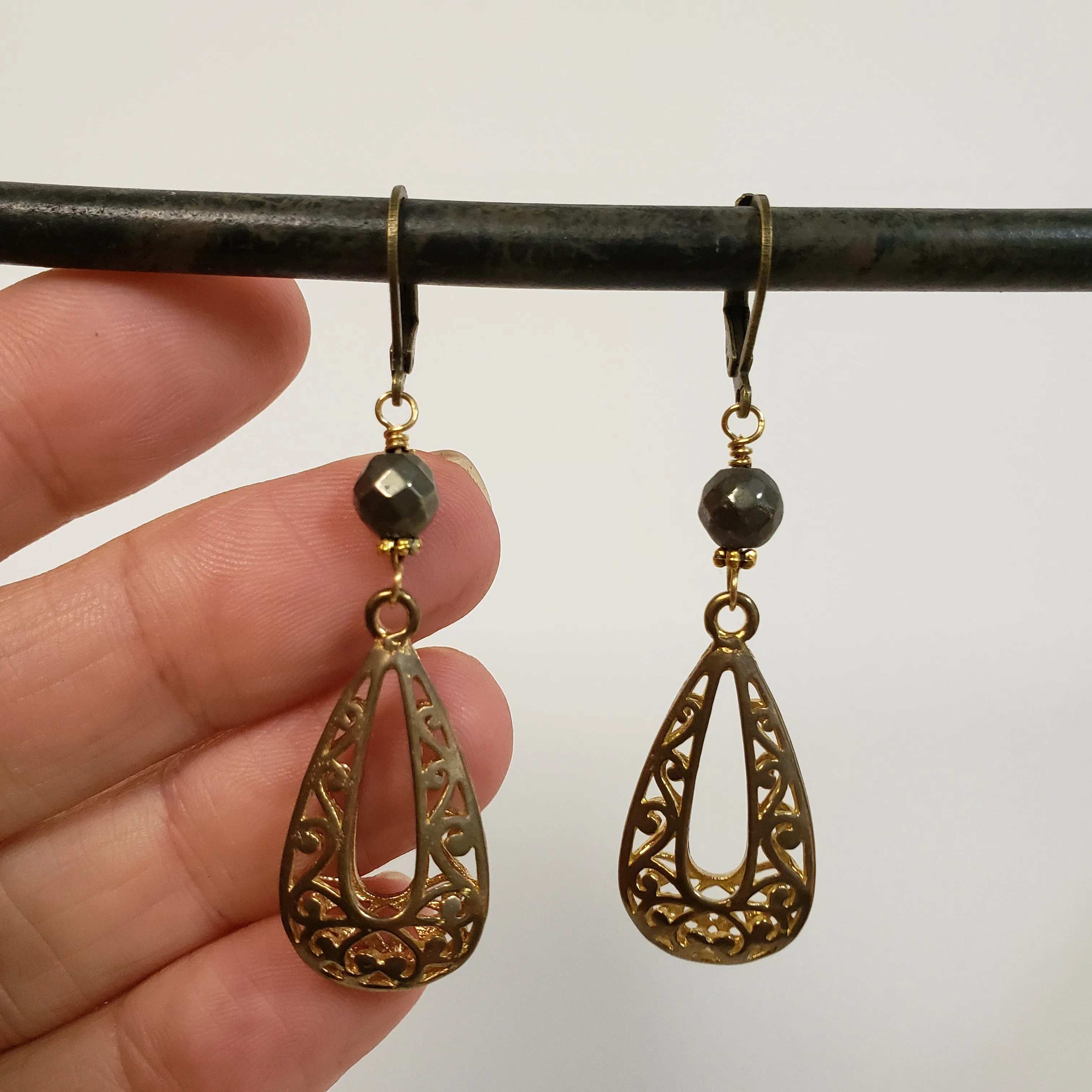 Brass filigree drop earrings