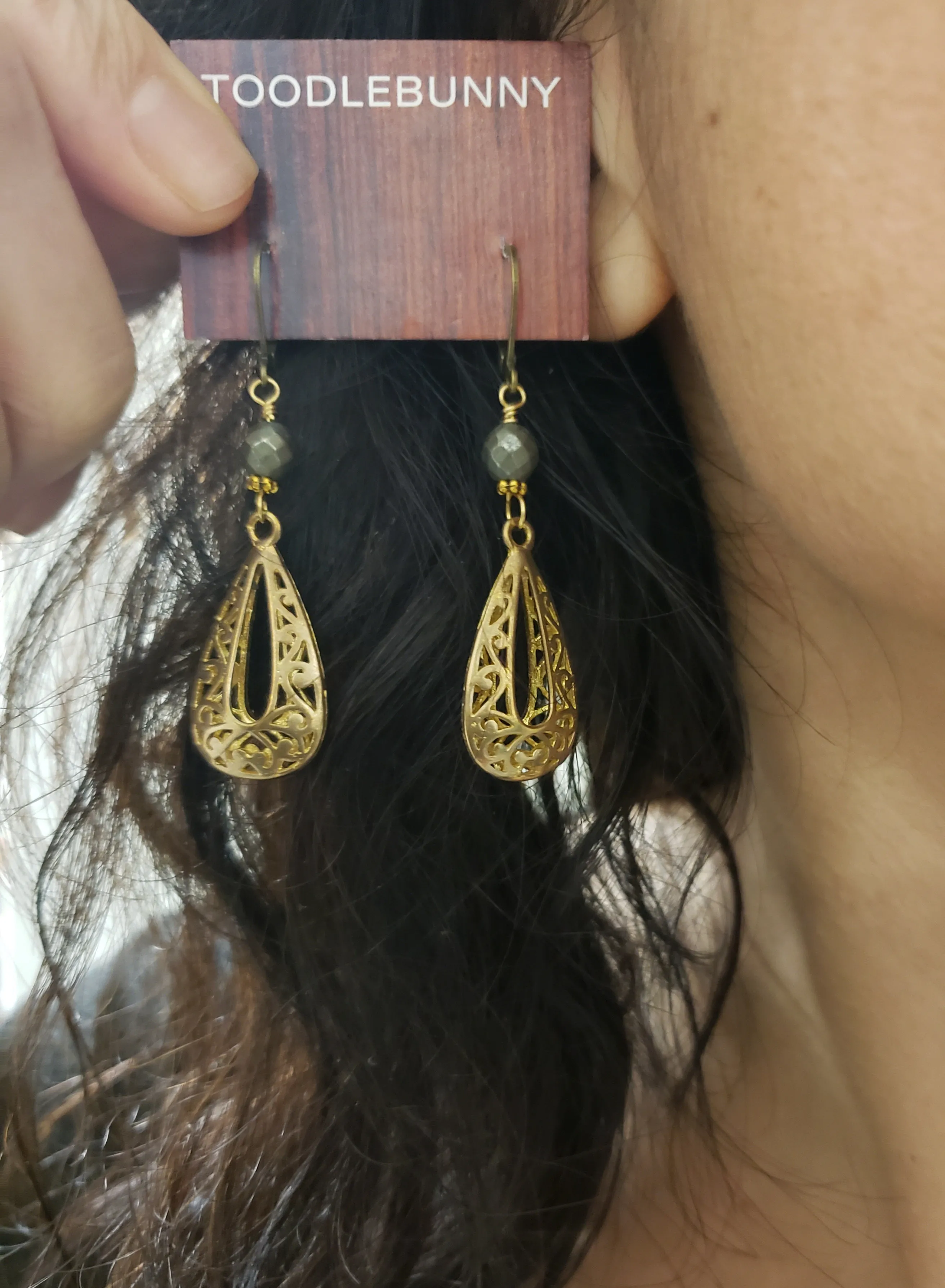 Brass filigree drop earrings