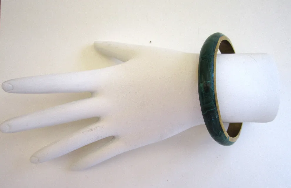 Brass Malachite Bangle Bracelet