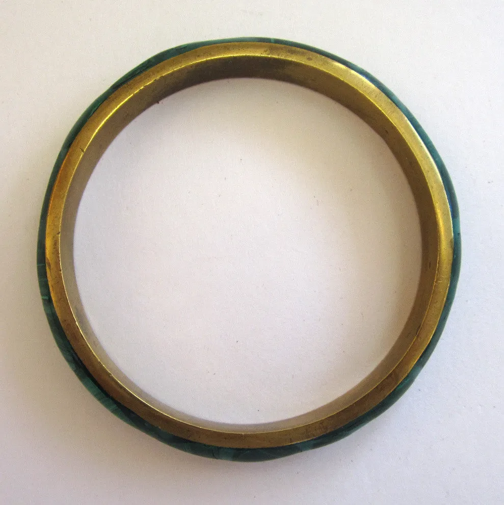 Brass Malachite Bangle Bracelet